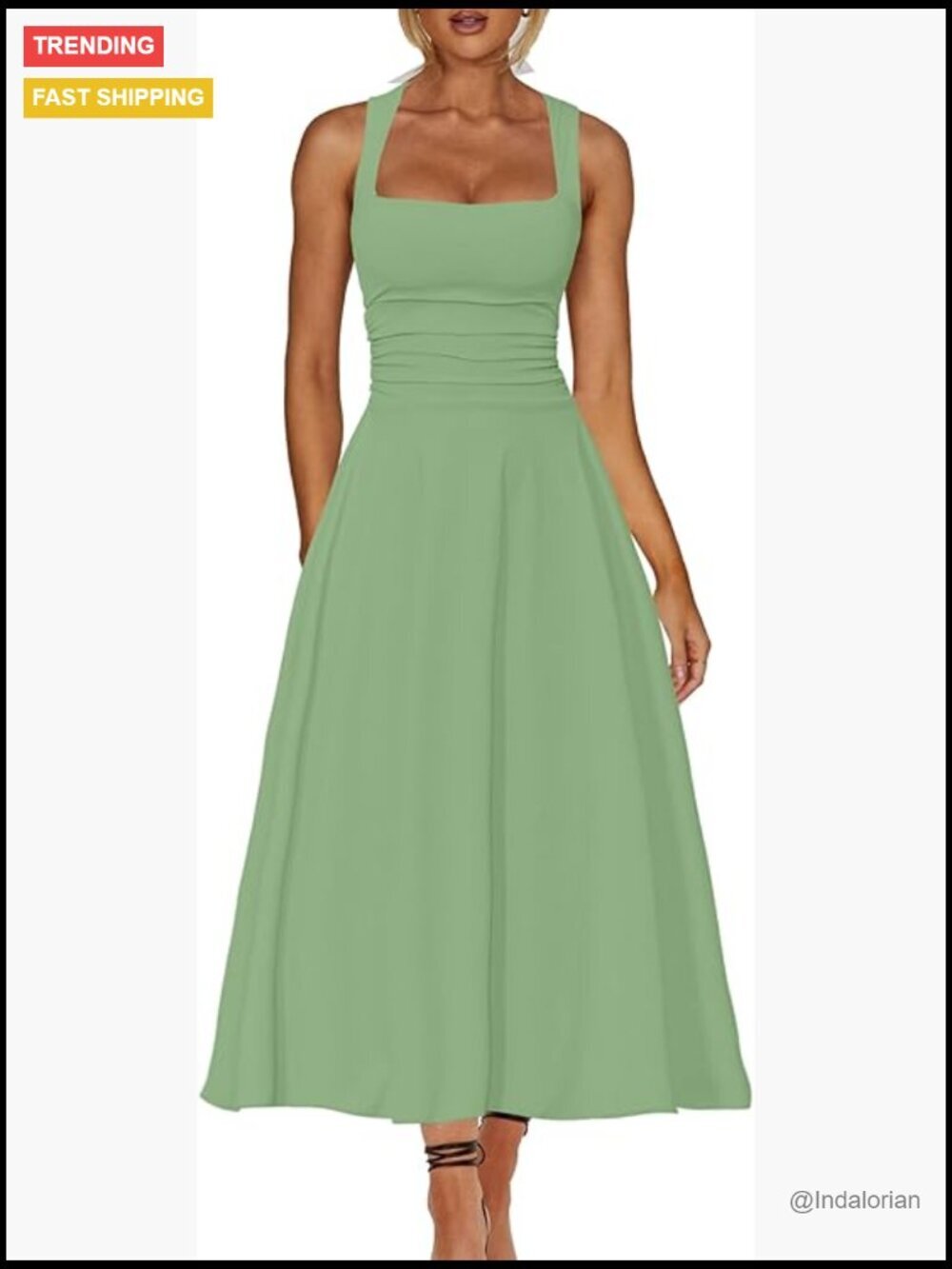 Square Neck Corset A Line Maxi Dress Ruffle Ruched Waist